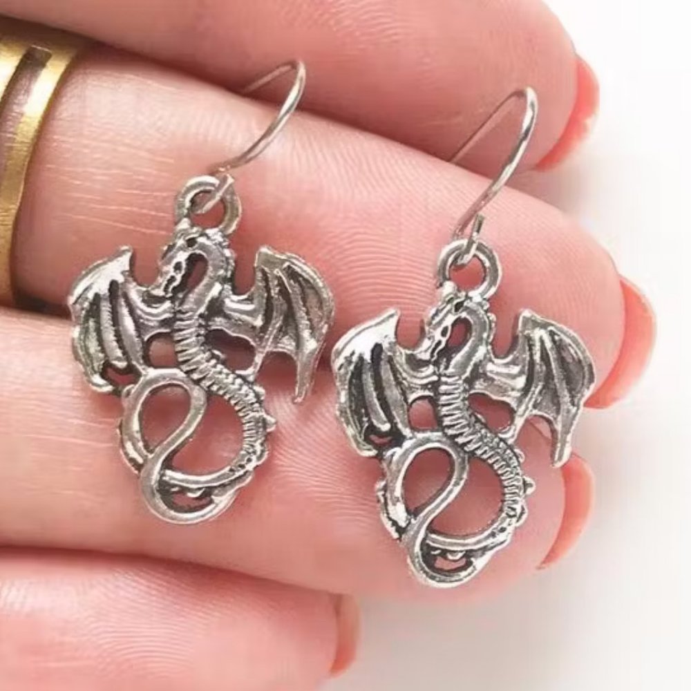 New silver plated dragon earrings